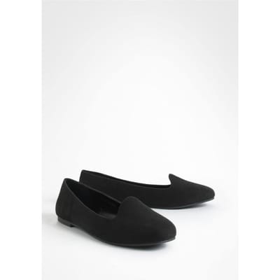 boohoo Dames Wide Fit Basic Slipper Ballet Flats | Zwart | Maat: 39