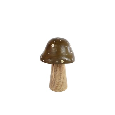 Van Manen decoratie sculptuur paddenstoel groen mango 9x8x13cm.