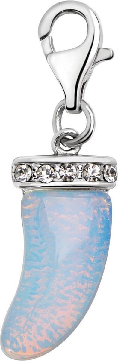 Quiges – 925 - Zilver – Charm - Bedel - Hanger - Slagtand Transparant - met – sterling - zilver - karabijnslot - geschikt - voor -Bedelarmband HC038