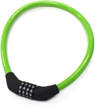 Groene leren ringslot voor fietsen, veiligheidsslot met 4-cijferige resetbare combinatie, geschikt voor fietsen, 60 cm x 1,25 cm.