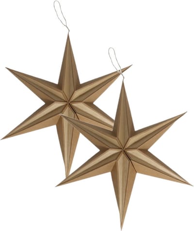 2x stuks papieren decoratie kerstster lampionnen bruin 20 cm - Kerststerren - Kerstdecoratie/kerstversiering