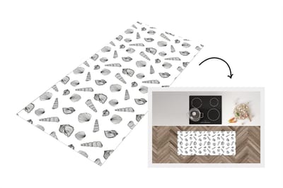 Keukenloper - Loper keuken - Schelp - Zwart Wit - Design - 120x50 cm - Keukenloper vinyl