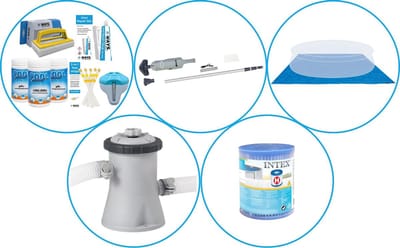 Zwembad Accessoirepakket 4-delig - WAYS Onderhoudspakket & Filterpomp (28602GS) + Filter & Zwembad stofzuiger & Grondzeil