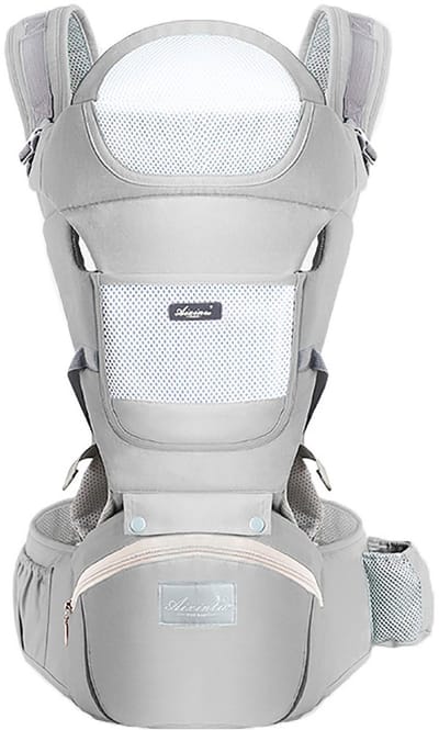 MODFU Draagzak – Baby draagzak comfortabel voor dagelijks gebruik & wandelen – Zacht katoen – 21x20x25 cm – Praktisch & comfortabel voor ouder en baby – Lichtgrijs