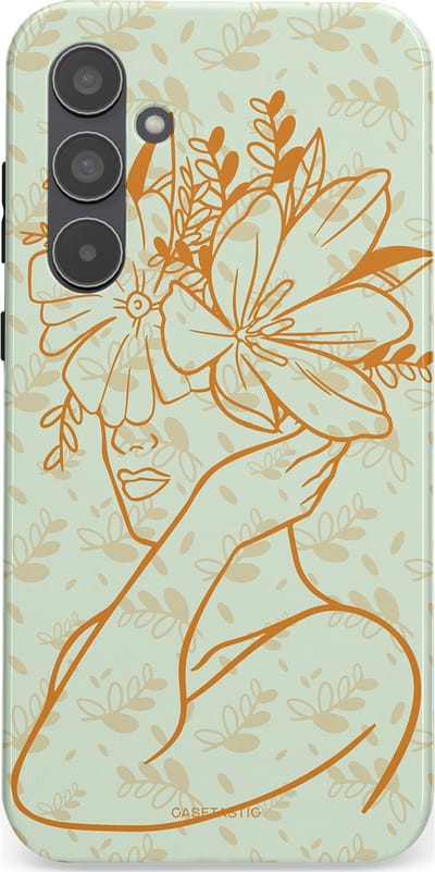 Casetastic hoesje geschikt voor Samsung Galaxy A55 - Dubbellaagse bescherming - Minimal Bloom - Fashion Case - Crème Lichtgrijs