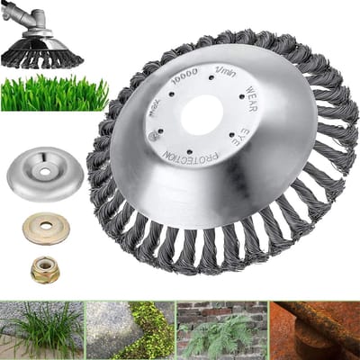 Draadborstel Voor Onkruid - Roterende Onkruidborstel, Trimmerkop Schijf - 200 mm Diameter 25,4 mm Boring - Duurzaam Staal 4500 Tpm - Geschikt Voor 99% Van De Bosmaaiers - Zilver