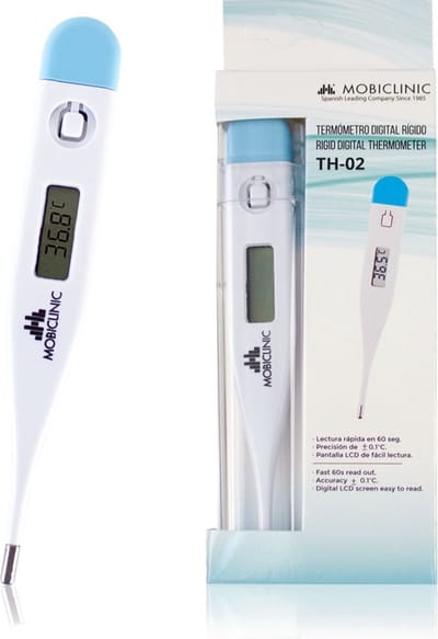 Mobiclinic TH-02 - Digitale stijve koortsthermometer - Thermometer voor lichaam - Hoge nauwkeurigheid - Lichtgewicht en gemakkelijk te dragen - CE-gemarkeerd - Orale - Rectale en axillaire lichaamstemperatuurmeting