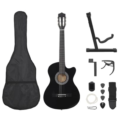 vidaXL - 12-delige - Gitaarset - met - 6 - snaren - western - klassiek - 38" - zwart