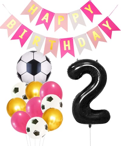 Cijfer Ballon 2 | Snoes Champions Voetbal Plus - Ballonnen Pakket | Roze en Zwart