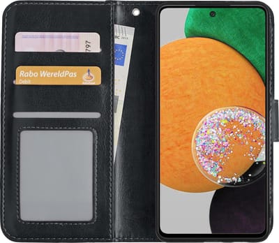 Hoesje - Met Pasjeshouder - Geschikt voor Samsung Galaxy A52s 5G - Luxe Bookcase Portemonee - Flip Case - Kunstleer Book Case - Flipcase - Book Cover - Walletcase - Portemonneehoes - Zwart