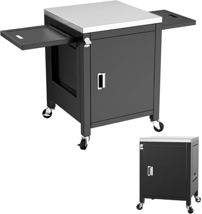 Grill Trolley 140 x 65 x 89 cm, Draagbare Servertrolley met 2 Opvouwbare Zijkanten, Ideaal voor Barbecue en Buitenkeuken