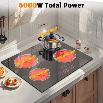 Keramische Kookplaat 4 Platen 60 cm Inbouw 6000W met Veiligheidsfuncties