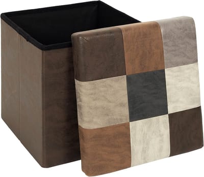 Opvouwbare poef - Zitbank lade - Extra zitplaats - Met opbergruimte - 38x38x38 cm - Bruin