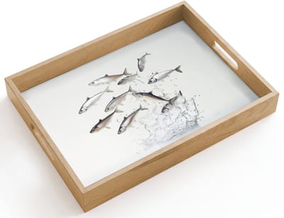Dienblad hout 40x30 cm - Schootdienblad - Vissen - Water - Wit - Borrelplank rechthoek - Plateau dienbladen