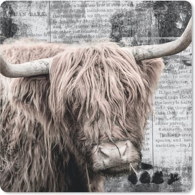 Muismat 20x20 cm - Mousepad Schotse hooglander - Krant - Retro - Muismatten
