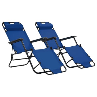 vidaXL - Ligbedden - inklapbaar - 2 - st - met - voetensteun - staal - blauw