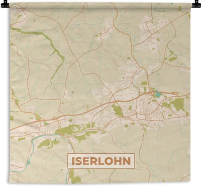 Wandkleed - Wanddoek - Iserlohn - Kaart - Plattegrond - Vintage - Stadskaart - 180x180 cm - Wandtapijt