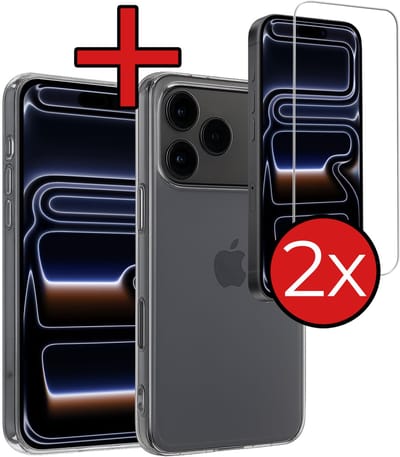 Hoesje - Met 2x Screenprotector - Geschikt voor iPhone 17 Pro / 18 Pro - Sterk & Shockproof - Telefoon Hoes - Back Cover - Siliconen Case - Telefoonhoes - Transparant