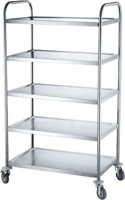 HENDI Serveerwagen – 5 bladen – roestvast staal – 4 zwenkwielen – 905x585x1545 mm