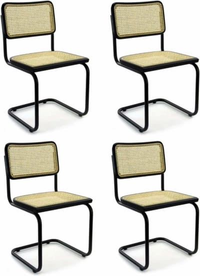 Set van 4 Eetkamerstoel Rotan Design Zwart Bas
