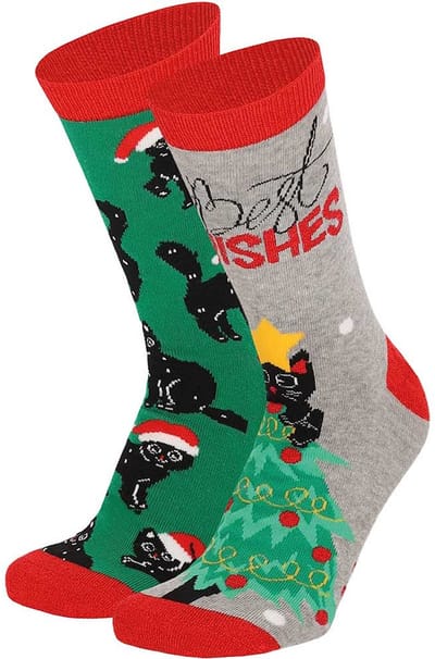 Apollo Dames Foute Kerstsokken Print 2-Pack Katten - Maat 36/41