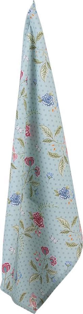 Clayre & Eef Theedoek 50x70 cm Blauw Groen Katoen Rechthoek Bloemen Vaatdoek