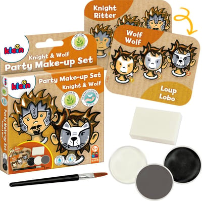 Klein Toys - schminkset 'ridder-wolf' - drie verftabletten in zwart, grijs en wit - gecertificeerd ISO 16128