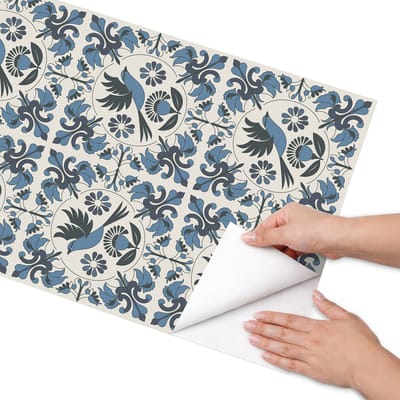 Coloray Meubel Wrap Folie - Beige Meubelfolie - 50x100 cm - Decoratiefolie Blauwe vogels - Meubel Wrap Folie - Rustiek Meubelfolie - Plakfolie Meubels - Keuken decoratie - Bloemen en planten