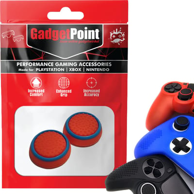 Gadgetpoint - Thumb Grips voor PlayStation, PS5, Xbox X/S, One & Switch Pro Controller - Gaming Thumbgrips - Performance Anti-Slip Thumbsticks - Bescherming Accessoires - Rood met blauwe cirkel