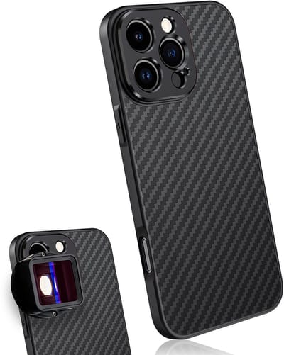 MOJOGEAR Lens Case voor iPhone 16 Pro Max - Hoesje met 17mm Schroefdraad voor Opzetlenzen - Lichtgewicht - Carbon - Zwart