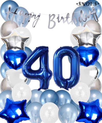 Snoes Ballonnen 40 Jaar Set Mega Blauw Zilver Ballon - Compleet Feestpakket Cijferballon 40 Jaar - Verjaardag Versiering Slinger Happy Birthday – Folieballon – Latex Ballonnen - Helium Ballonnen