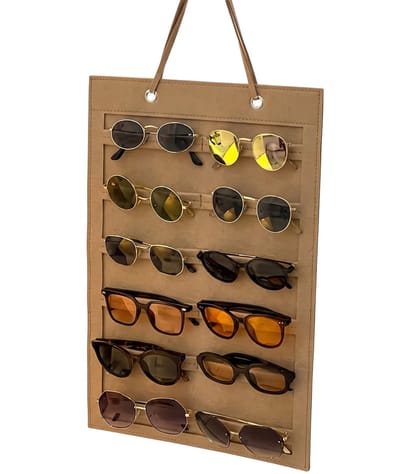 Zonnebrillen Organizer 12 Vakken - Bruin - Vilten Ophangbare Brillenhouder - Wandmontage - Ruimtebesparend - Ideaal voor Thuis, Studenten of Winkels - Brillen Opbergen & Display - Handige Brillen Opberger
