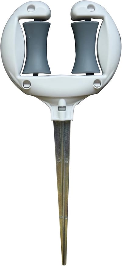 Hose guide - Tuinslanggeleider - Slanggeleider tuinslang - Grondspies - Tuinslang Ondersteuning - Tuinaccessoire - Beschermt en voorkomt knikken - Roterende rollers - Wit