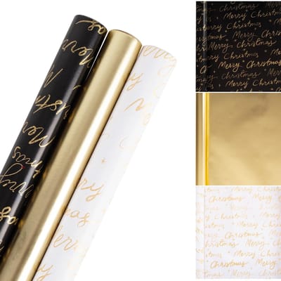 Dailygoods - 3 rollen kerstcadeaupapier 43 cm x 3 m lang gerecycled bruin kerstcadeaupapier rollen, gouden luxe cadeaupapier voor kerstcadeaus voor vrouwen volwassenen cadeaus knutselen kraft inpakpapier