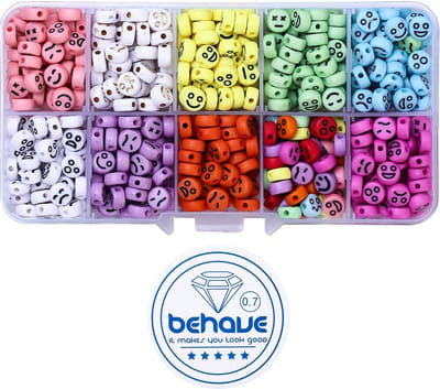 Behave Smiley Kralen Set - Knutselen Meisjes - Emoji Kralen - DIY Sieraden maken - Rijgdraad - 10 Kleuren - 7x4mm - 65 Kralen per Kleur - Totaal 650 Stuks
