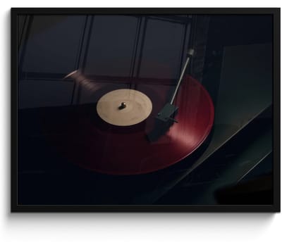 Poster in lijst - Fotolijst 80x60 cm - Posters - Vinylplaat - Rood - Platenspeler - Naald - Posterlijst zwart - Decoratie - Wanddecoratie woonkamer - Muurdecoratie slaapkamer