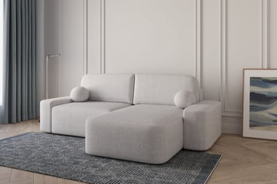 Lisbon Hoekbank - Slaapfunctie - Opbergruimte - L-Vorm - Bedstee - 260x88x170 cm - Bouclé - Lichtgrijs ( Anthology 15)
