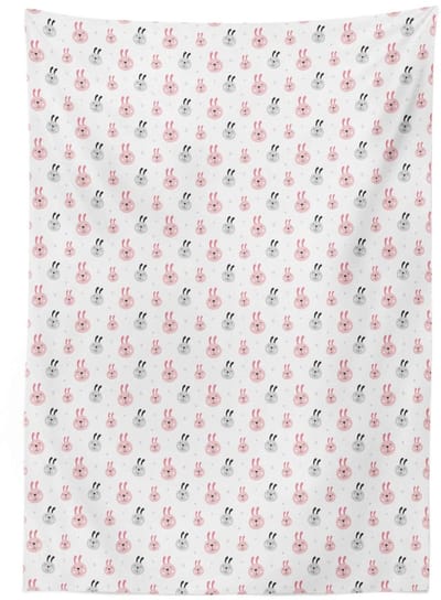 ABAKUHAUS Tafelkleed Paashaas – 140x240 cm – satijn – roze lichtgrijs