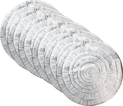 Krist+ Placemat - Set van 12x stuks - metallic zilver - rond - D38 cm - kunststof - Voor o.a. Kerstmis/Bruiloft/Feest