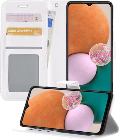 Hoesje - Met Pasjeshouder - Geschikt voor Samsung Galaxy A13 5G - Luxe Bookcase Portemonee - Flip Case - Kunstleer Book Case - Flipcase - Book Cover - Walletcase - Portemonneehoes - Telefoonhoesjes - Wit