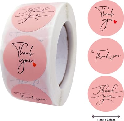 Thank you stickers - 500 stuks - 25 mm - Bedankt stickers - Small business packaging - Thank you stickers op rol - Sluitstickers - Sluitzegel - Verpakkingsmateriaal - Stickerrol - Roze