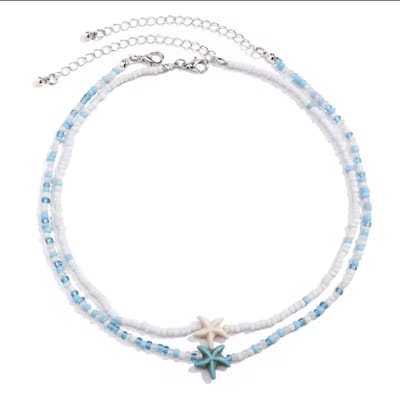 Set Kettingen Zeester- Kralenkettingen Zeester Meisje- Kralenketting- Blauw- Wit- Cadeau Meisje- LiLaLove- Kind