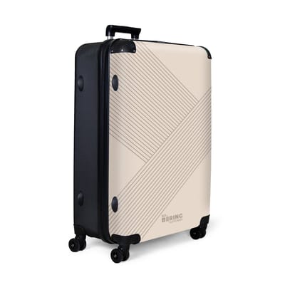 NoBoringSuitcases.com® - Koffer groot - Reiskoffer lichtgewicht - Beige met abstracte lijnen - Rolkoffer met 4 wielen - Grote trolley XL - 98 liter bagage