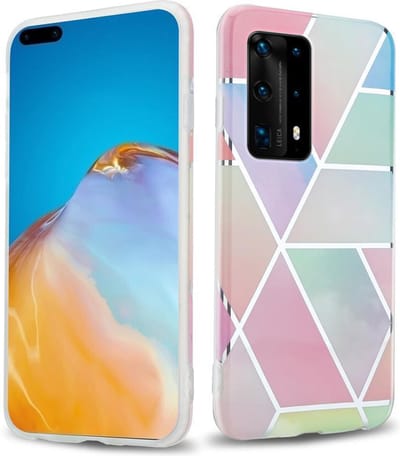 Cadorabo Hoesje geschikt voor Huawei P40 in Regenboog Marmer No. 11 - Beschermhoes gemaakt van TPU siliconen Case Cover met mozaïek motief