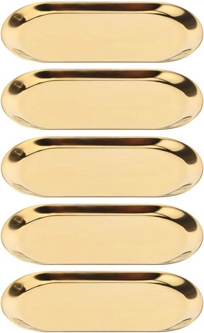 Set van 5 Stuks Ovalen Metalen Opberglades voor Sieraden en Handdoeken - Ideaal voor Keuken, Badkamer en Eettafel, 17.9x8.3cm, Goud, Modern Design