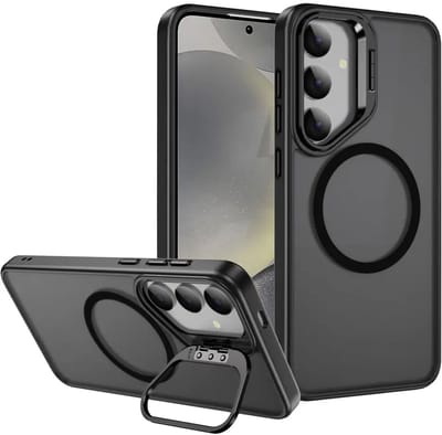 Hoesje Geschikt voor Samsung Galaxy S24 FE - Compatibel met MagSafe & Qi2 - Back Cover met Standaard - Camera Kickstand - Zwart
