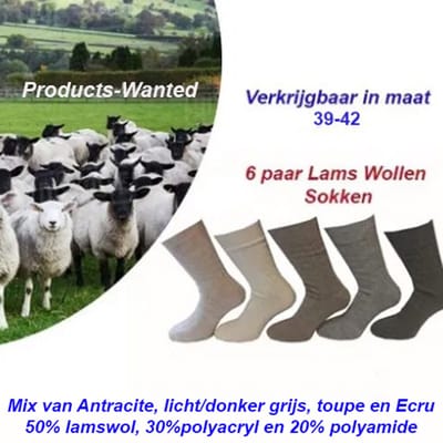 Lams Wollen Sokken 6 paar in Zwart Kleur-Maat 39-42