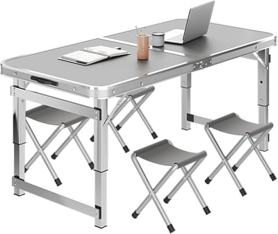 Opklapbare Tafel - Camping Tafel Set - Buiten Activiteiten - Inclusief Krukjes - Verstelbaar Hoogte - Meerdere Kleuren