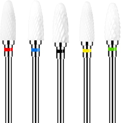 Dailygoods- Nagelboorset 5 Stuks - Professionele Keramische Bits - Maïsvorm - Roestvrij Staal - Handig voor Slijpen - Lengte 5 cm - Nagelbits