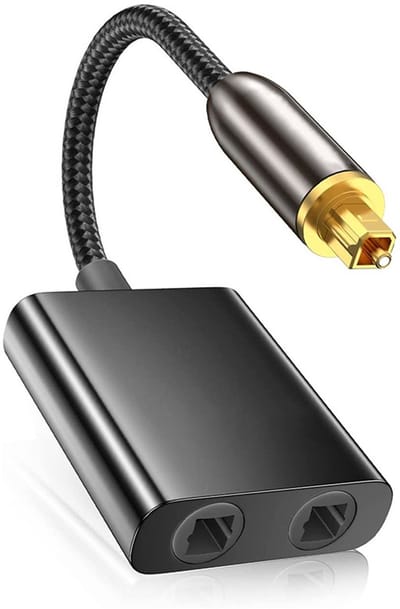 Premium Optische Audio Splitter Toslink 1 naar 2 – Gevlochten Kabel met Goudkleurige Connector – Digitale Optical Audio Y-Kabel – Goudkleurig